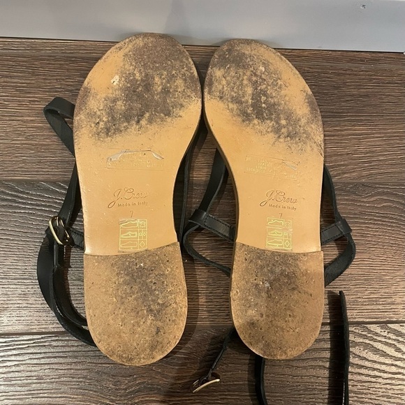 J. Crew Flat Strappy Sandals in Vachetta Leather in Black 7 - Picture 7 of 12